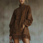 Casual Turtleneck Pocket Dress with Tassel Hem