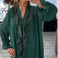 Women's V-Neck Chiffon Sequin Long Sleeve Shirt