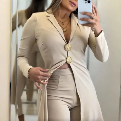 Women's Elegant Lapel Long-Sleeve Jumpsuit
