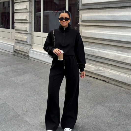 Women's Casual Half-Zip Pullover and Pants Set