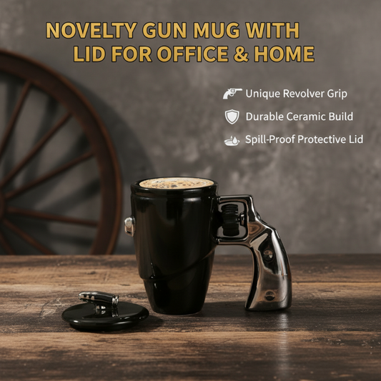 Novelty Gun Mug with Lid for Office & Home