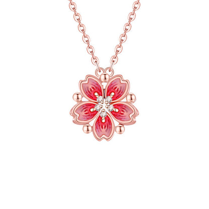 Pink Peach Blossom Sterling Silver Necklace