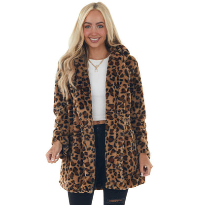 Women's Casual Loose Plush Leopard Coat
