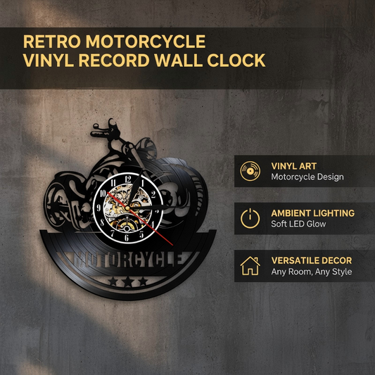 Retro Motorcycle Vinyl Record Wall Clock