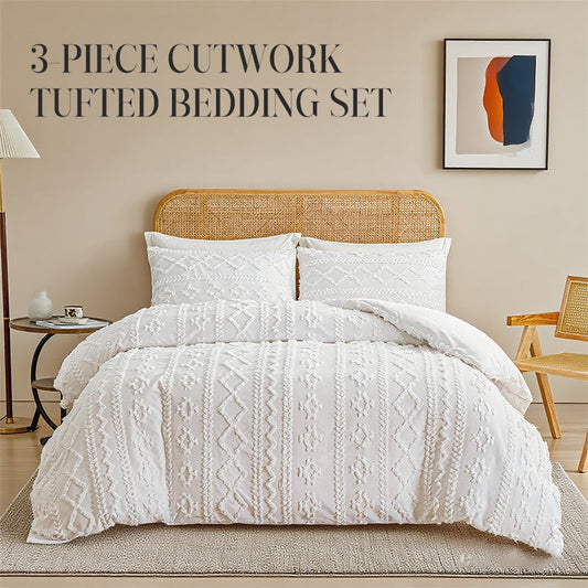 📢📢40%  OFF !! ⏰3-Piece Cutwork Tufted Bedding Set