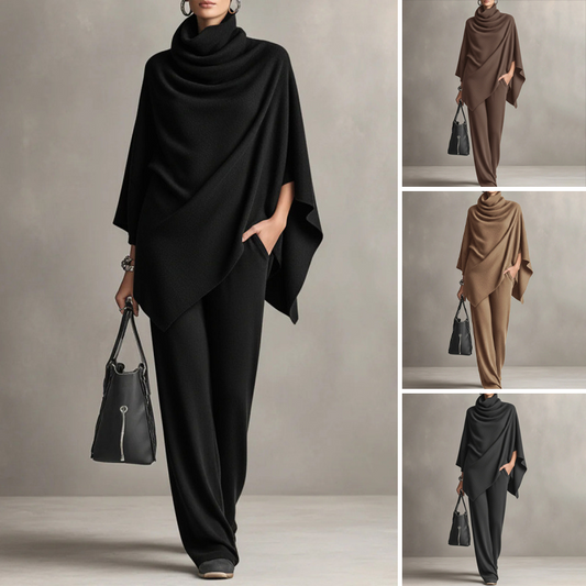 📢📢2026 New Arrivals 50% OFF💥⏰Women's Cowl Neck Cape & Wide-Leg Pants Set👚👖