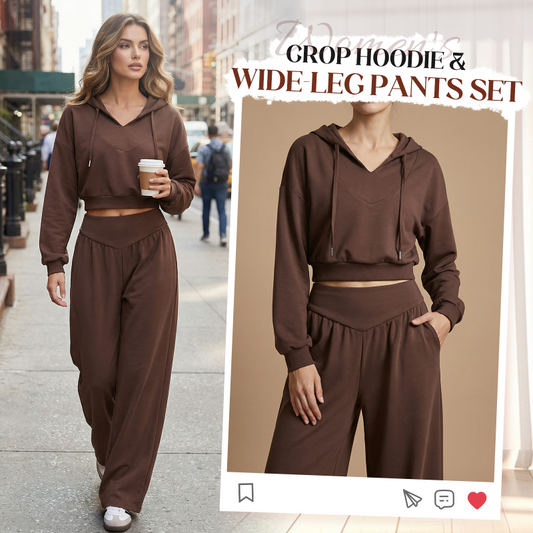👖🌞Women’s Crop Hoodie & Wide-Leg Pants | Effortless Street Style🎐