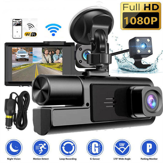 🚗🎥Dash Cam 3 Cameras 1080P HD – Front + Interior + Rear with Reverse 🔥