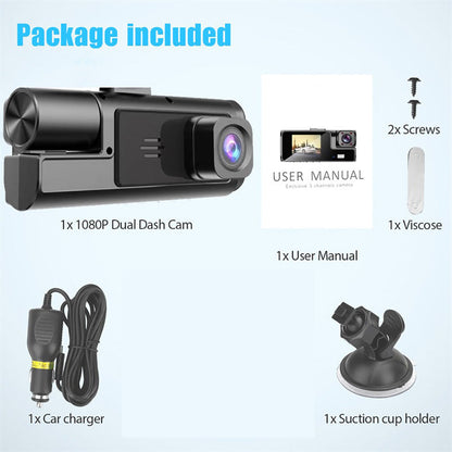 🚗🎥Dash Cam 3 Cameras 1080P HD – Front + Interior + Rear with Reverse 🔥