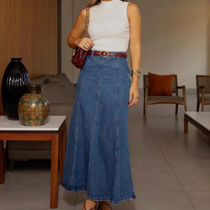 📢2026 Hot Sale 50% off⏰Women's High-Waist A-Line Denim Maxi Skirt