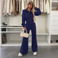 Women's Lapel Top and Wide-Leg Pants Set
