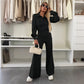 Women's Lapel Top and Wide-Leg Pants Set