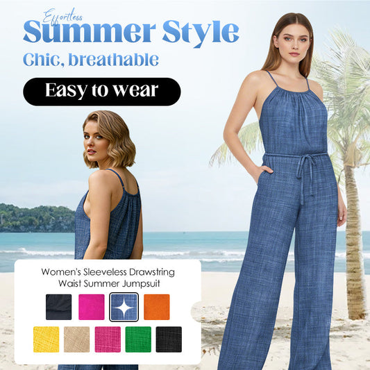 👗 LIMITED-TIME 50% OFF! ✨ Women's Sleeveless Jumpsuit – Drawstring Waist, Wide Leg, Breathable ☀️