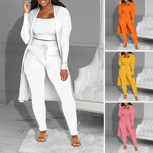💎 50% OFF! 💎 Casual 3-Piece Knit Set – Cropped Top, Long Cardigan & Fitted Pants | Soft, Stretchy & On-Trend 🧶