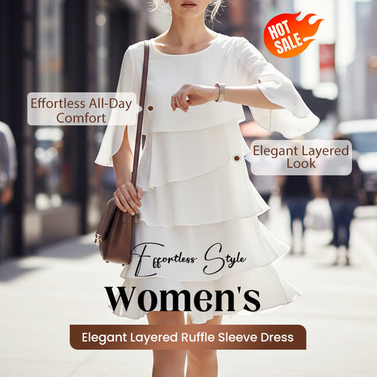 🎁 50% OFF! Women's Elegant Layered Ruffle Sleeve Dress – Effortless Style for Every Occasion 💃