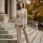 Women's Elegant Tie-Waist Blazer and Wide-Leg Pants Suit Set