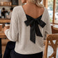 Women's V-Neck Sweater with Elegant Back Bow Tie