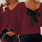 Women's V-Neck Sweater with Elegant Back Bow Tie