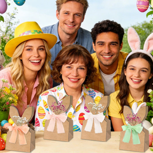 24-Pack Easter Bunny Paper Gift Bags with Ribbons