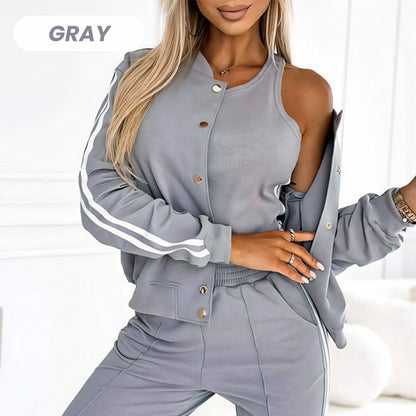 Women's Casual 3-Piece Set - Jacket, Tank Top & Pants
