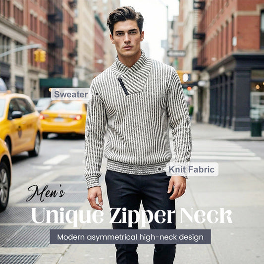 High-Neck Asymmetrical Zipper Sweater for Men