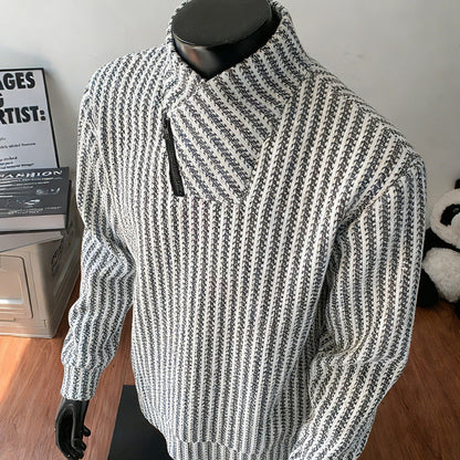 High-Neck Asymmetrical Zipper Sweater for Men