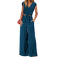 Women's V-Neck Tie-Front Top & Wide-Leg Pants Set