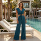 Women's V-Neck Tie-Front Top & Wide-Leg Pants Set