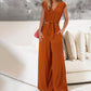 Women's V-Neck Tie-Front Top & Wide-Leg Pants Set