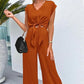 Women's V-Neck Tie-Front Top & Wide-Leg Pants Set