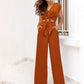 Women's V-Neck Tie-Front Top & Wide-Leg Pants Set