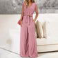 Women's V-Neck Tie-Front Top & Wide-Leg Pants Set
