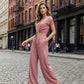 Women's V-Neck Tie-Front Top & Wide-Leg Pants Set