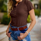 Women's Short Sleeve Henley Ribbed Knit Top