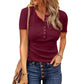 Women's Short Sleeve Henley Ribbed Knit Top