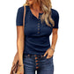 Women's Short Sleeve Henley Ribbed Knit Top