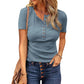 Women's Short Sleeve Henley Ribbed Knit Top