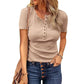 Women's Short Sleeve Henley Ribbed Knit Top