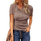 Women's Short Sleeve Henley Ribbed Knit Top
