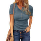 Women's Short Sleeve Henley Ribbed Knit Top