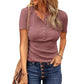 Women's Short Sleeve Henley Ribbed Knit Top