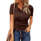 Women's Short Sleeve Henley Ribbed Knit Top