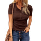 Women's Short Sleeve Henley Ribbed Knit Top