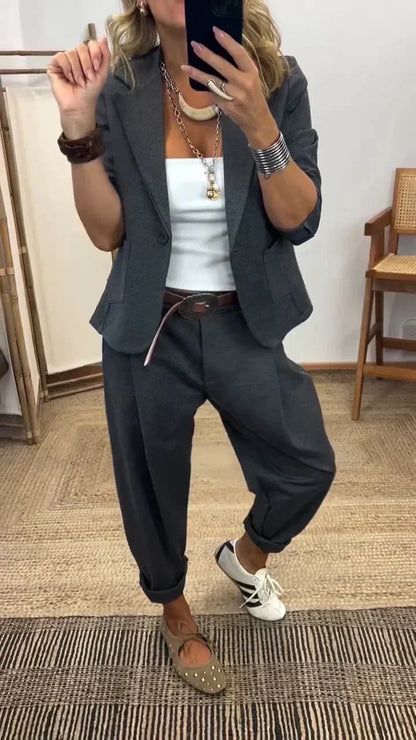 💎 Women's Collar Jacket & Pants Suit – Tailored Fit, Breathable Silhouette & Effortless Commute-to-Event Style 👖✨