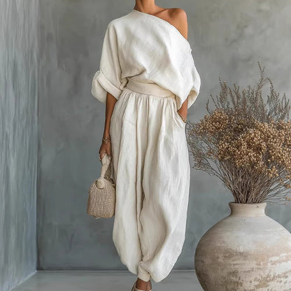 ✨2026 New Arrival💟Women's Asymmetrical One-Shoulder Top & Pants Set