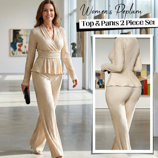 Women's Peplum Top & Pants 2-Piece Set