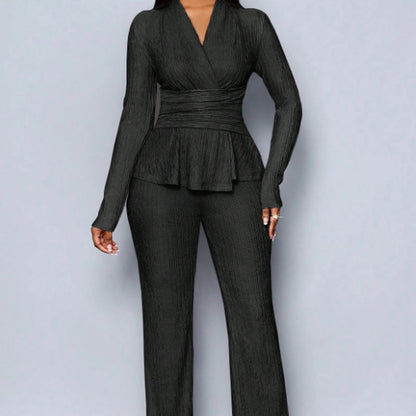 Women's Peplum Top & Pants 2-Piece Set