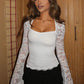Women's Solid Color T-Shirt with Floral Lace, Split Ruffles and Sheer Sleeves