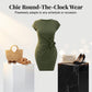 Casual Crew Neck Ruched Bodycon Mini Dress