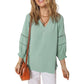 ✨ 50% OFF NOW! 🌸 Women's Casual V-Neck Lantern Sleeve Top – Hollow-Out Detail, Smocked Cuffs & Breathable Texture